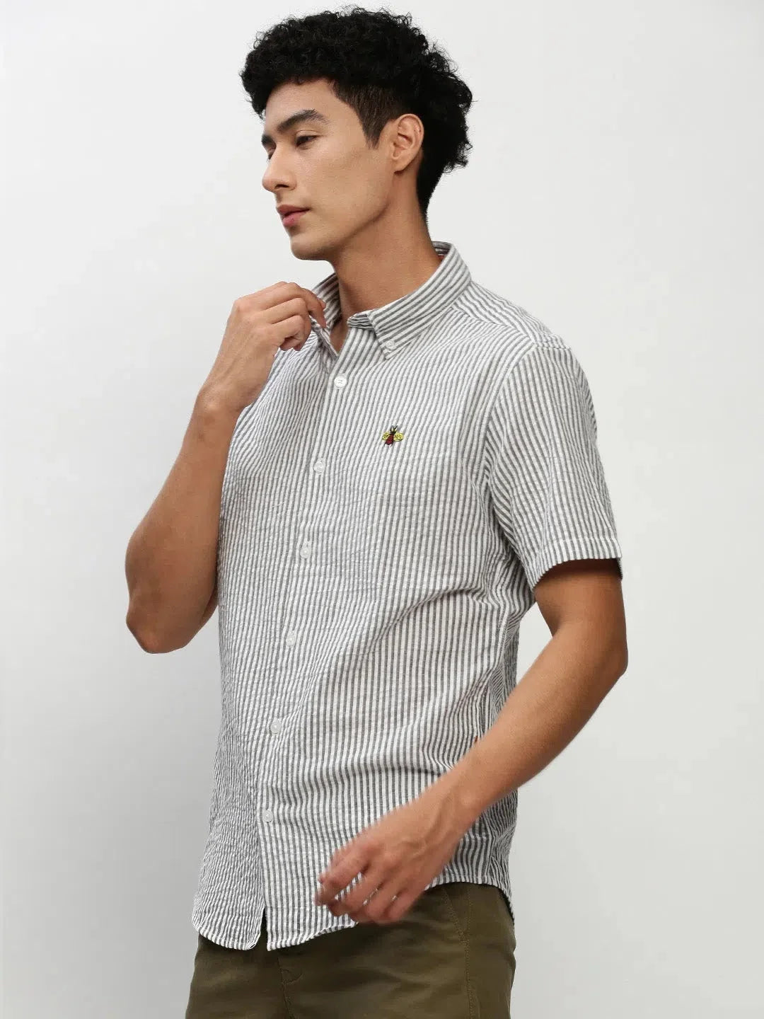 White Striped Mens Shirt - Cotton Casual Shirt | DesiQlo