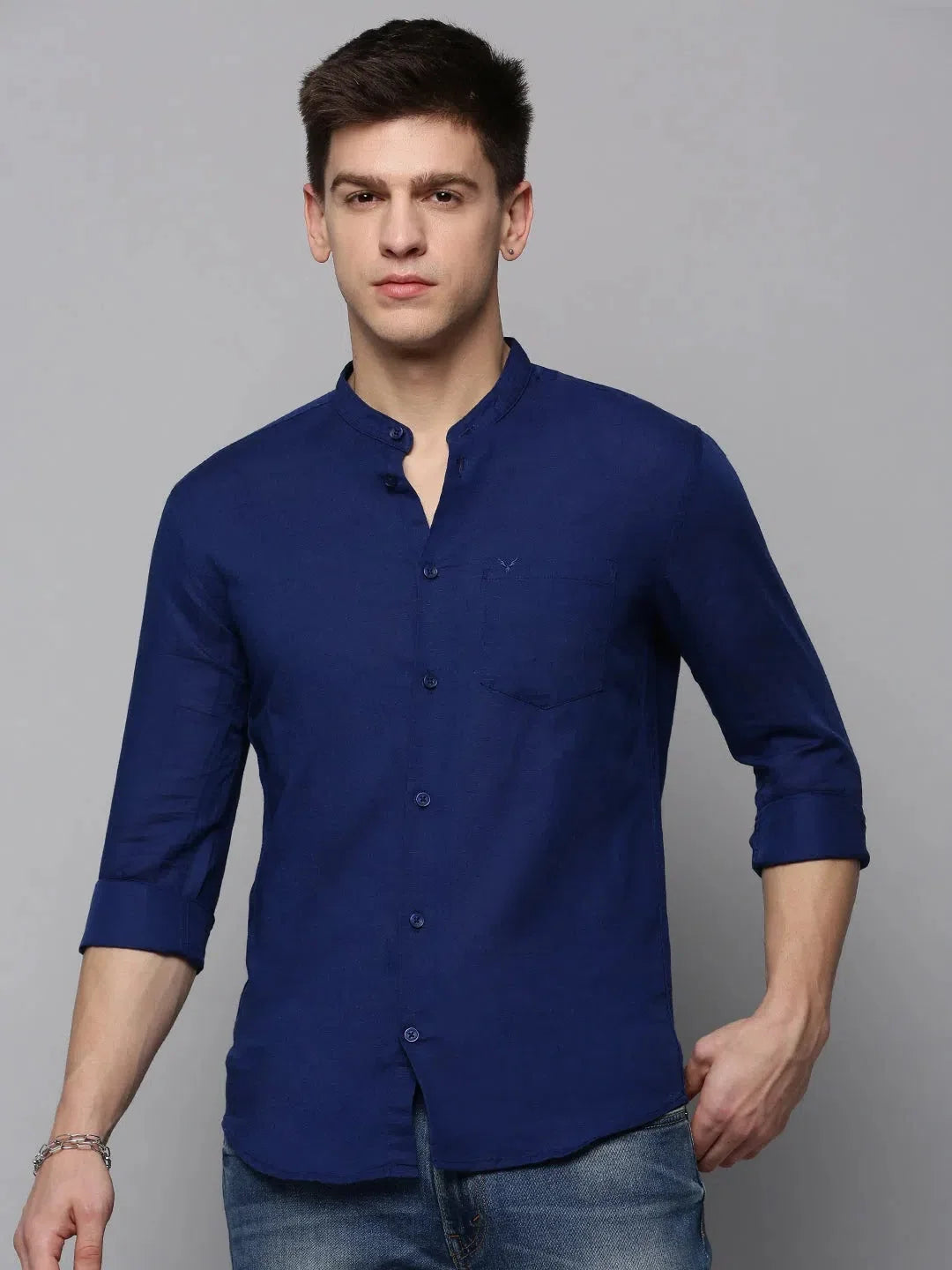 Trending Navy Cotton Mens Shirt - Solid Casual Shirt | DesiQlo