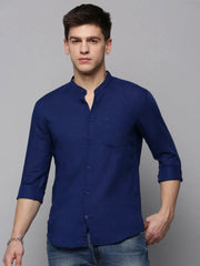 Men Navy Solid Casual Shirt-LISHALINEN-3052-Navyblue