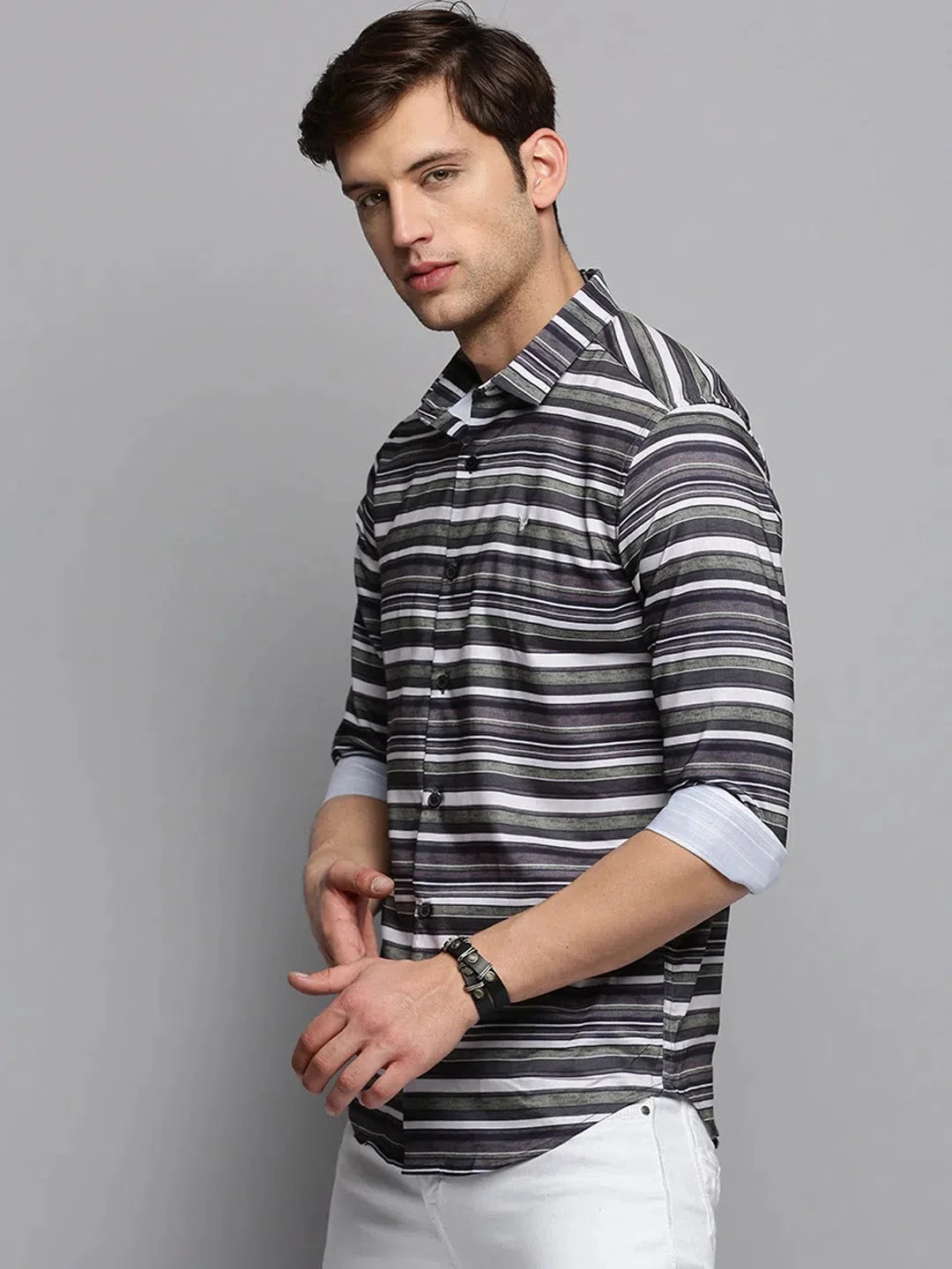 Green Striped Mens Shirt - Cotton Casual Shirt | DesiQlo