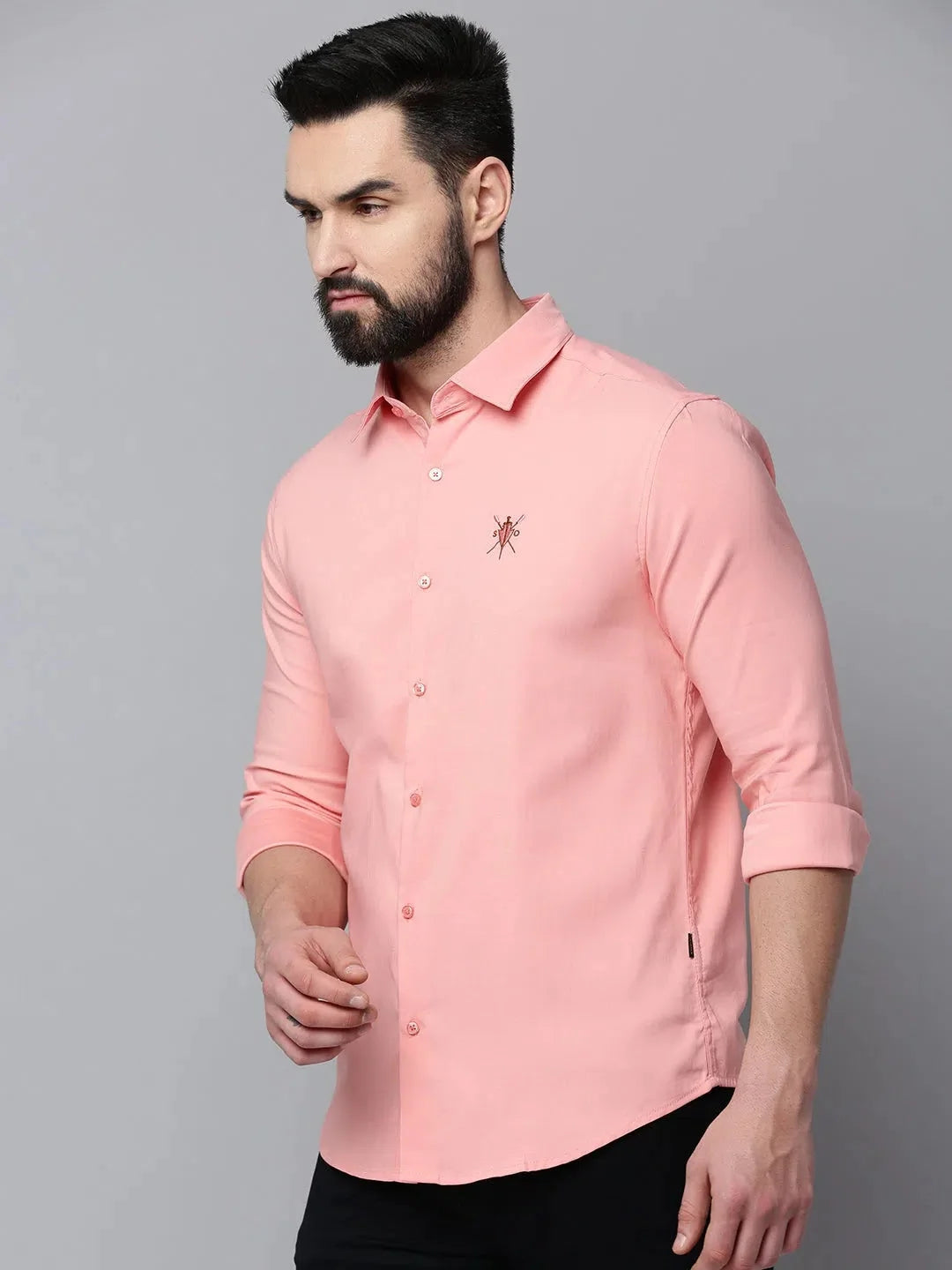 Men's Peach Solid Cotton Shirt - Casual Style