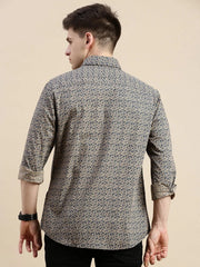 Men Beige Floral Casual Shirt-DAITON-3477-Beige