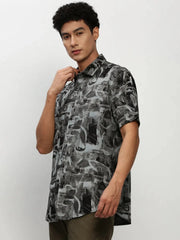 Men Black Printed Casual Casual Shirts-GEORGE-1653-Black