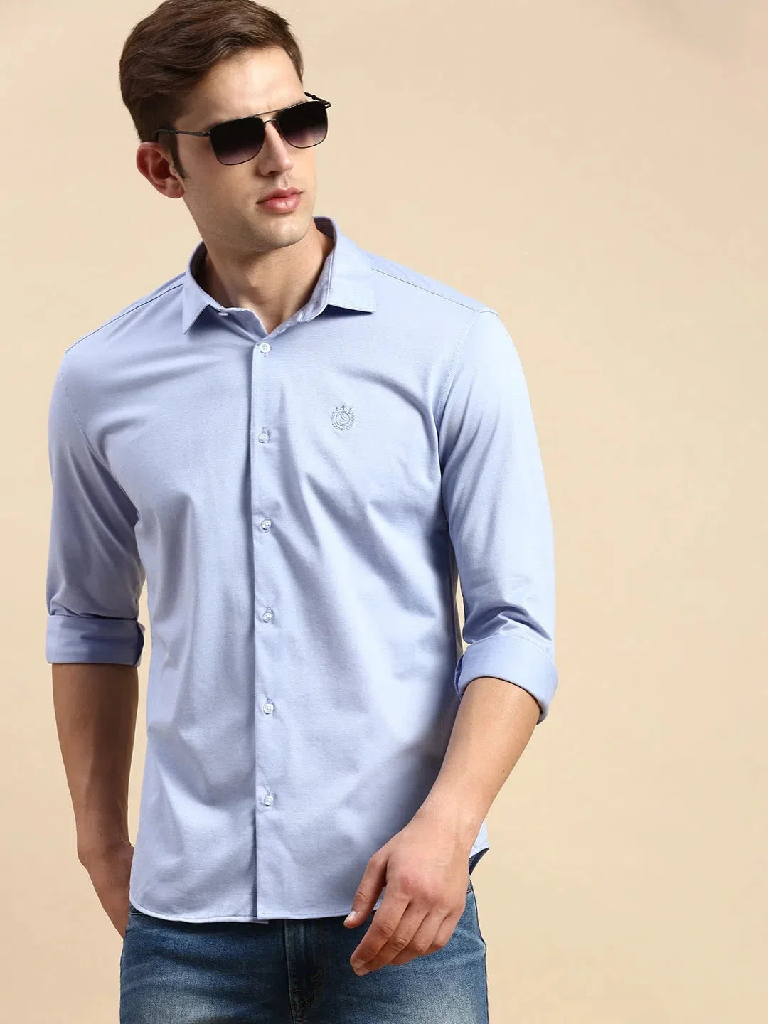 Blue Solid Cotton Mens Shirt | Casual Style DesiQlo