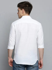 Men White Solid Casual Shirt-MUNIFICENCEPLAIN-3394-White
