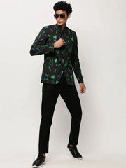 Men Black Printed Casual Blazers-SOBLZ-083-2-Black