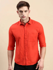 Men Orange Solid Casual Shirt-ALONZOPLAIN-5253-Orange