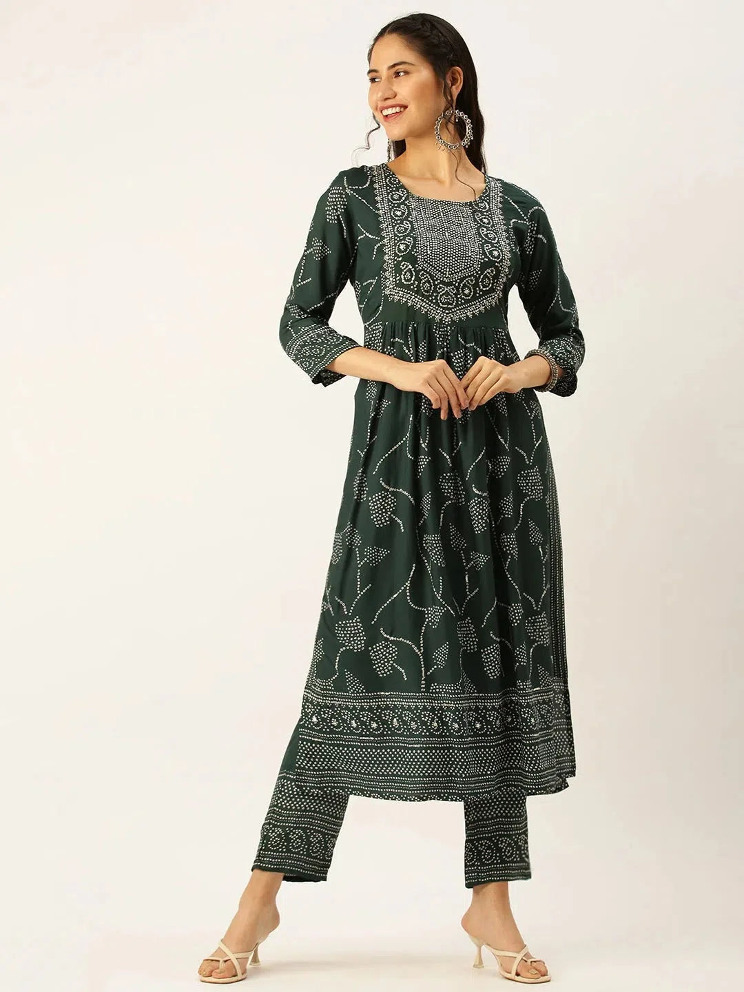 Green Bandhini Print Women's Cotton Kurta Sets | Kurta Set