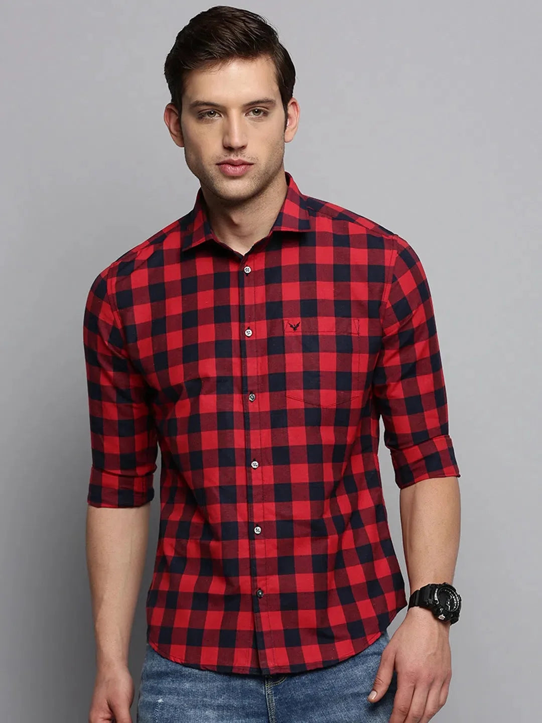 Trendy Red Checked Mens Shirt - Cotton Casual Shirt | DesiQlo