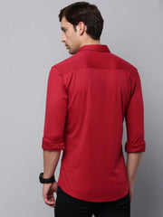 Men Red Solid Casual Shirt-MONTIKNITS-3370-Burgundy