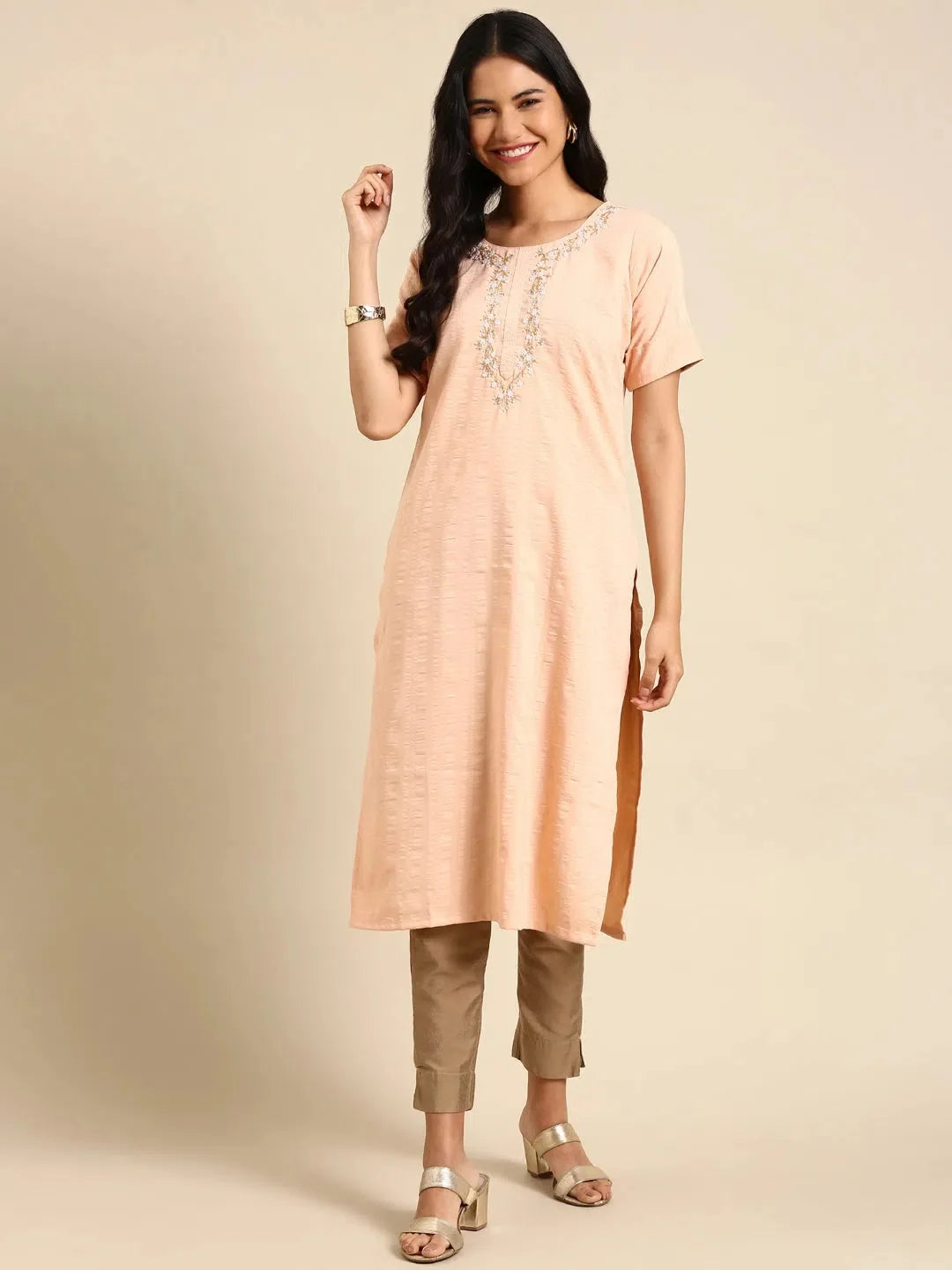 Peach Printed Kurta | Women's Indian Kurtas by DesiQlo