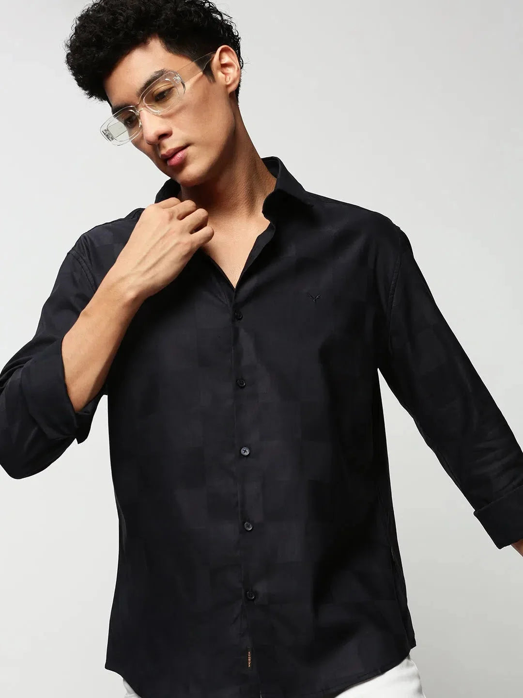 Men Navy Checked Casual Casual Shirts-TRUJETTWILL-5486-Navyblue