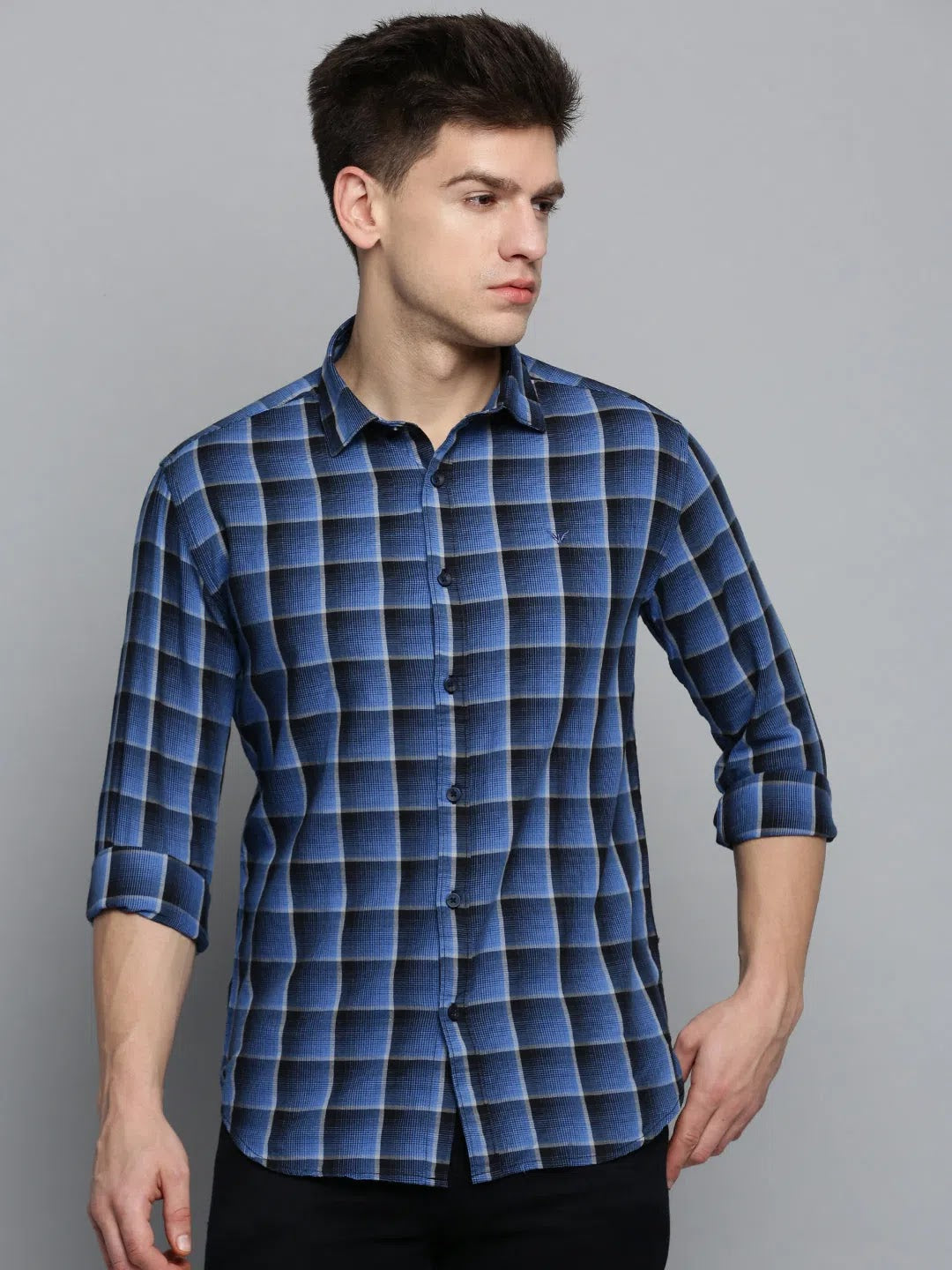 Blue Checked Mens Shirt - Casual Cotton Shirts | DesiQlo