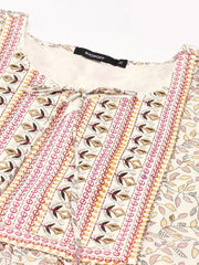 Women's Beige Printed Anarkali Kurta-AT-A-566-Cream