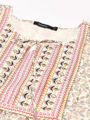 Women's Beige Printed Anarkali Kurta-AT-A-566-Cream