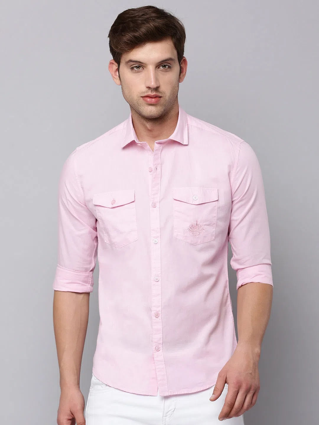 Pink Solid Mens Shirt - Casual Cotton Blend Shirt