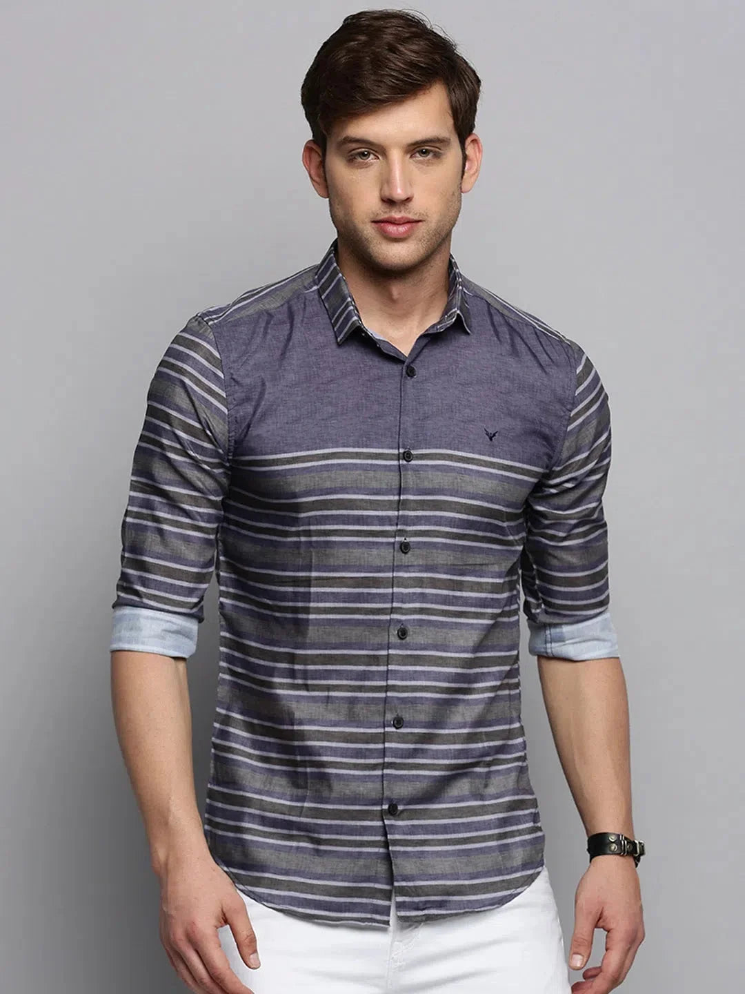 Grey Striped Cotton Mens Shirt | DesiQlo Casual Style