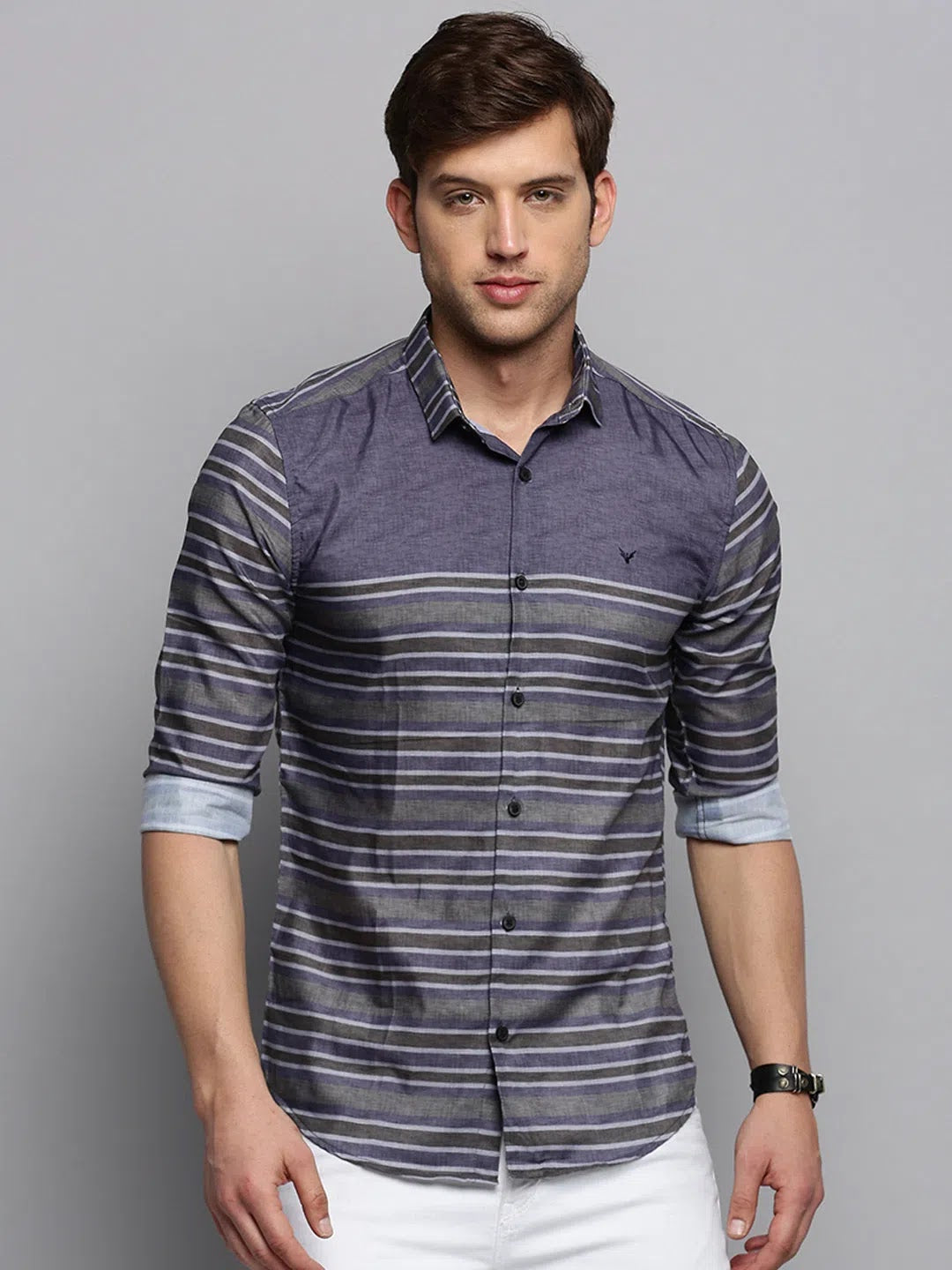 Wholesale Men Grey Striped Casual Shirt