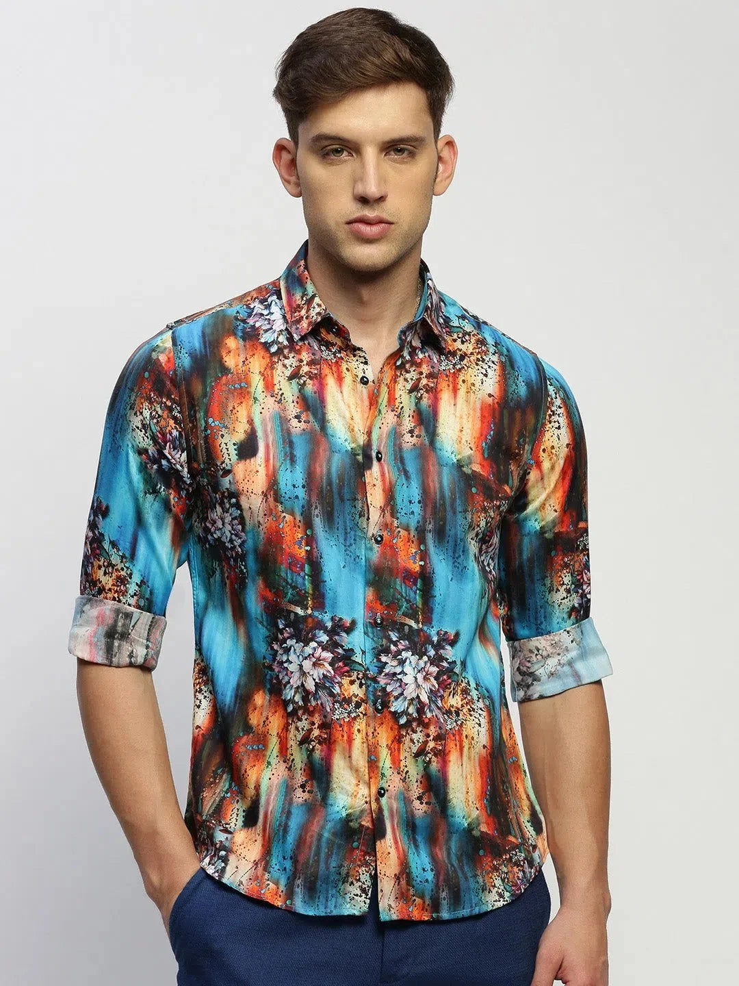 Trendy DesiQlo Men's Blue Floral Cotton Shirt - Printed Shirts
