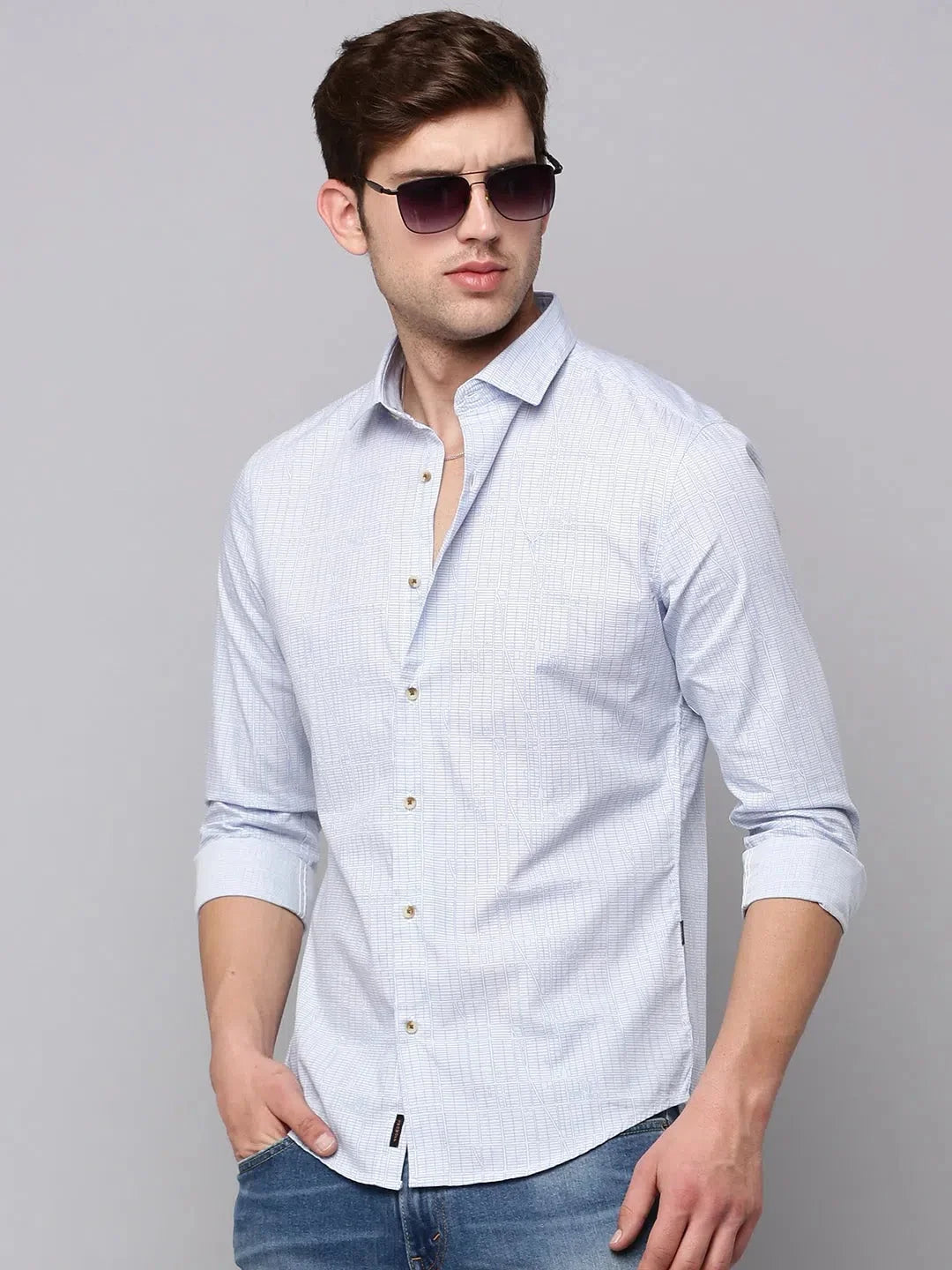 DesiQlo Blue Printed Mens Shirt | Stylish Cotton Casual Shirt