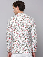 Men White Printed Blazer-SOBLZ-294-White