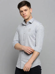 Men Grey Solid Casual Shirt-FORDKNITS-4476-Greymelange