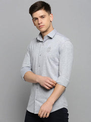 Men Grey Solid Casual Shirt-FORDKNITS-4476-Greymelange