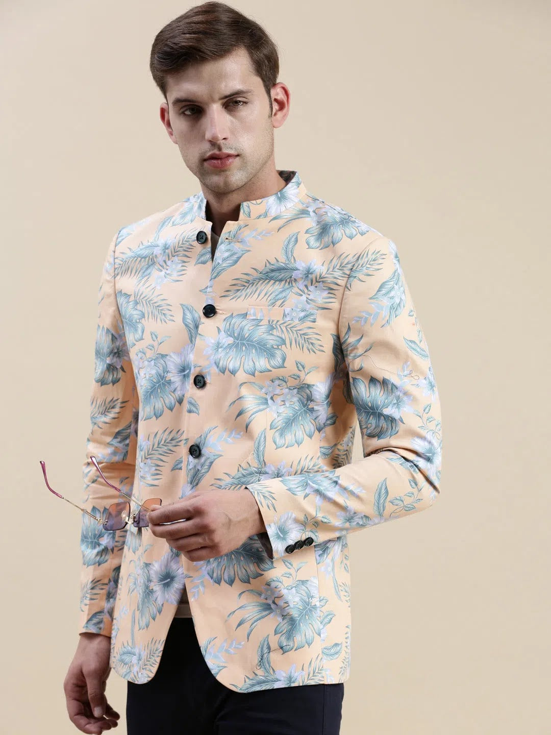 Men's Coral Printed Casual Blazer | Indian Nehru Jackets