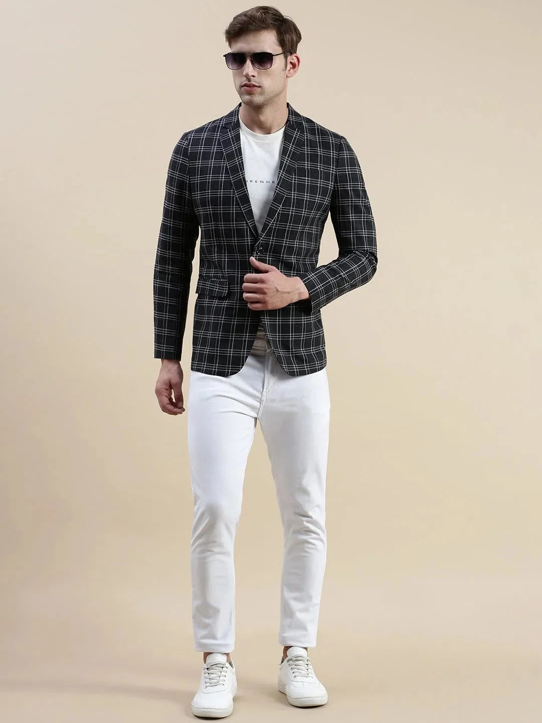Black Checked Cotton Blazer | Men's Ethnic Wear