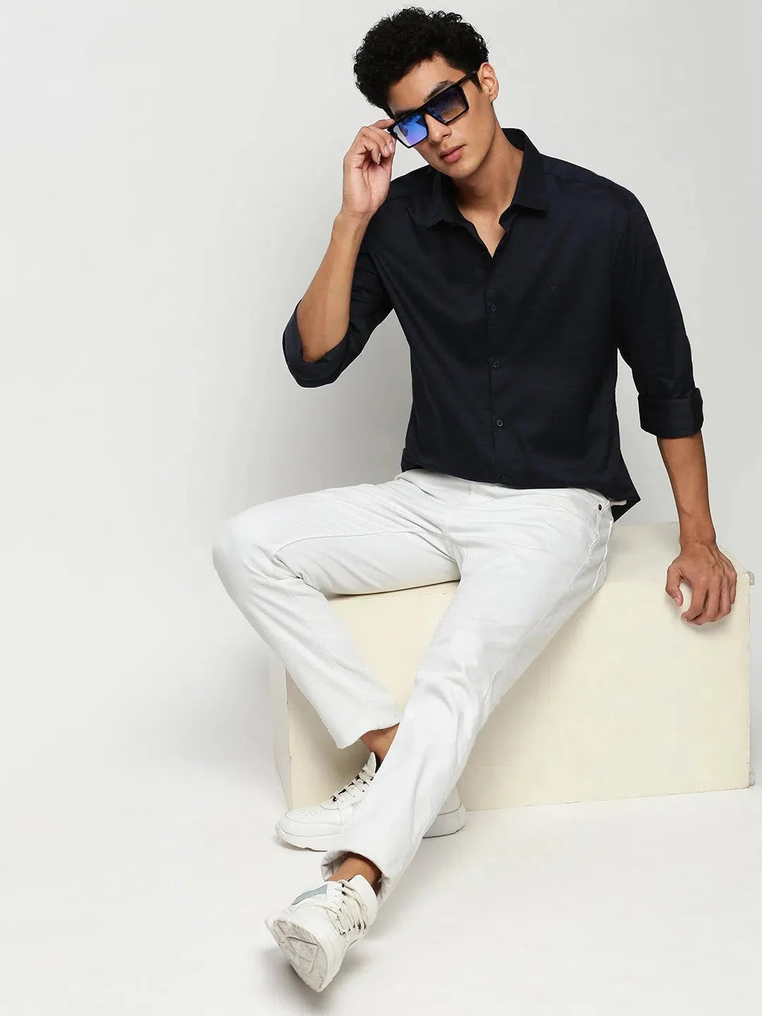 Navy Striped Cotton Mens Shirt | Casual Style by DesiQlo