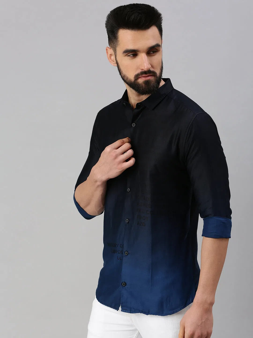 Navy Blue Printed Mens Shirt - Casual Cotton Mens Shirt