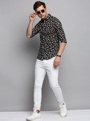 Men Black Printed Casual Shirt-DIXONPRINT-4067-Black