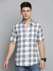 Men White Checked Casual Shirt-MAYACHECKS-4418-White
