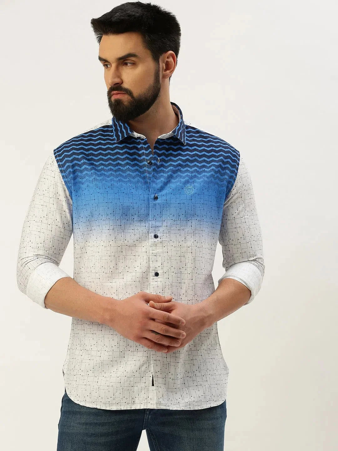 Trendy White Printed Mens Shirt | Cotton Casual Shirt - DesiQlo