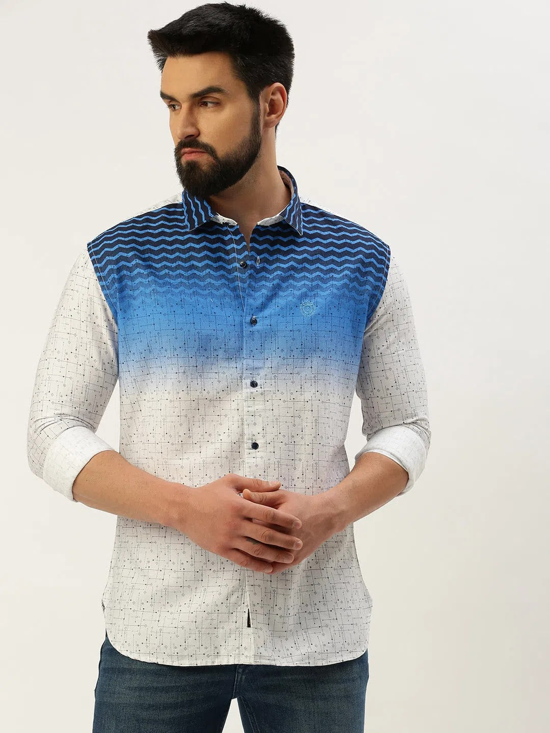 Trendy White Printed Mens Shirt | Cotton Casual Shirt - DesiQlo