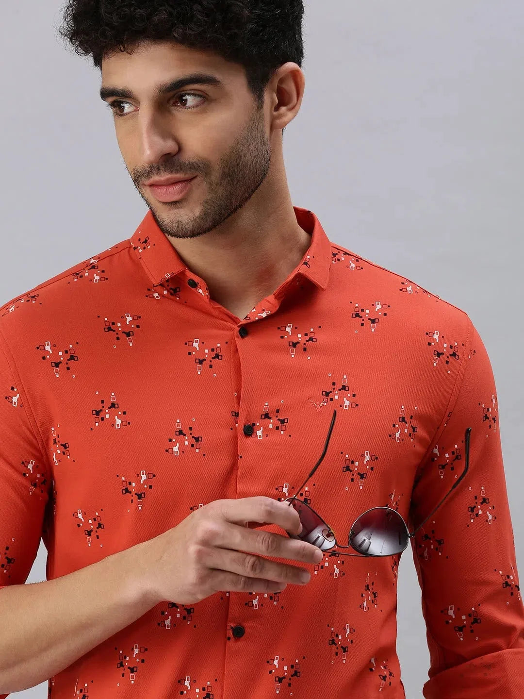 Men Rust Printed Cotton Shirt | Casual Mens Shirt