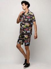 Men Black Printed Casual Co ords-MARSHALL-1847-Black