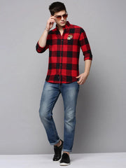 Men Red Checked Casual Shirt-COLLINSCHECKS-4047-Red