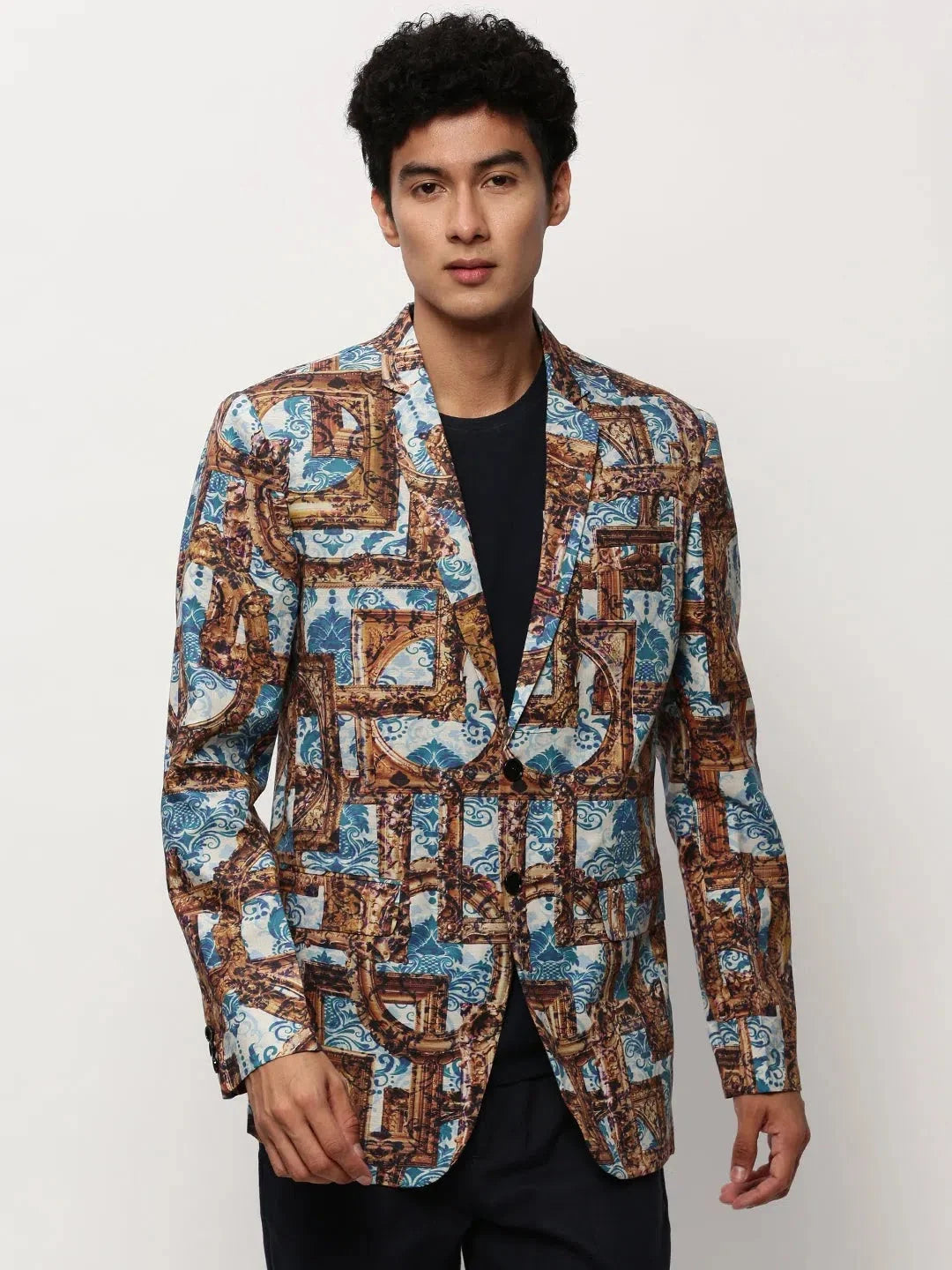 Brown Printed Casual Blazer | Men's Ethnic Wear - DesiQlo