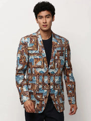 Men Brown Printed Casual Blazers-SOBLZ-082-2-Brown