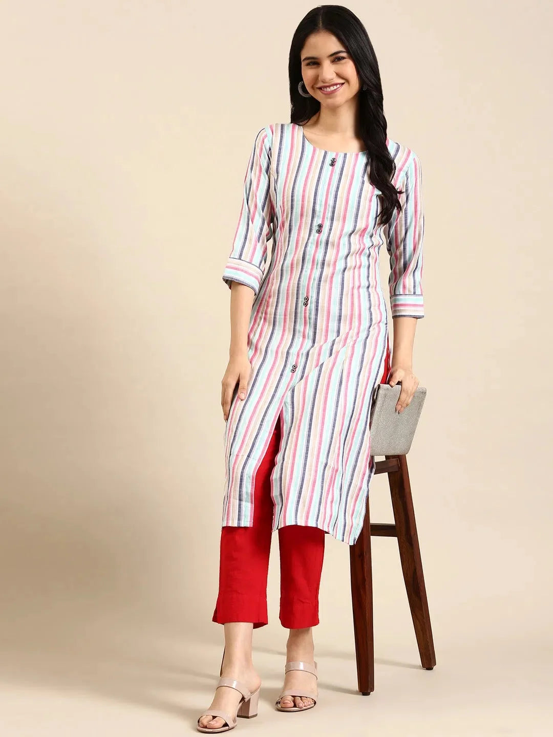 Striped Straight Kurta for Women | Stylish Indian Kurtis Shop