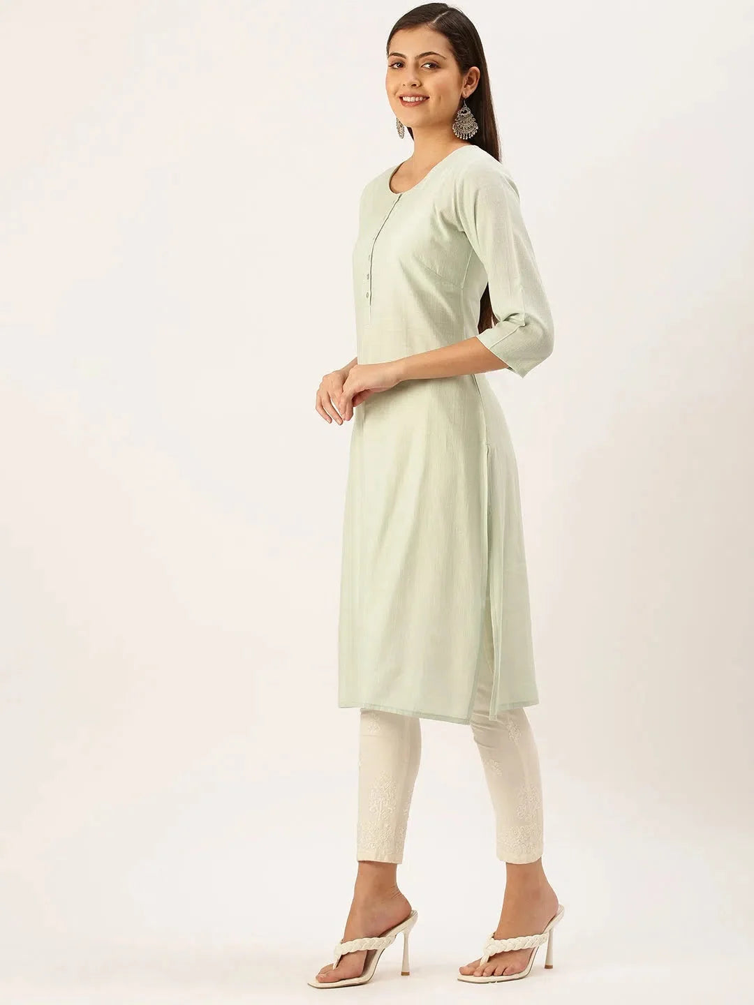 Seagreen Cotton Kurta - Women's Solid Indian Kurta Online