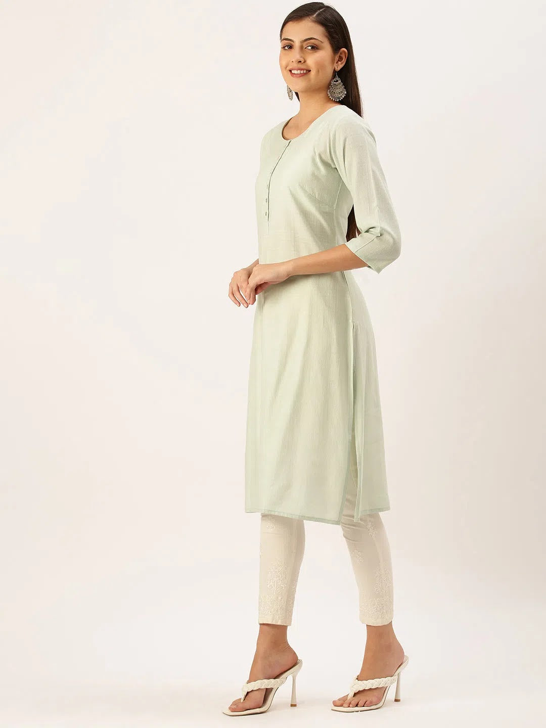 Seagreen Cotton Kurta - Women's Solid Indian Kurta Online