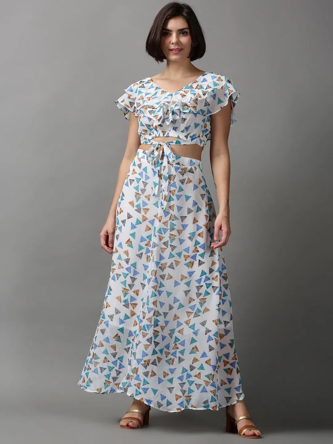 White Printed Beach Printed Co Ord Set | Two Piece Sets