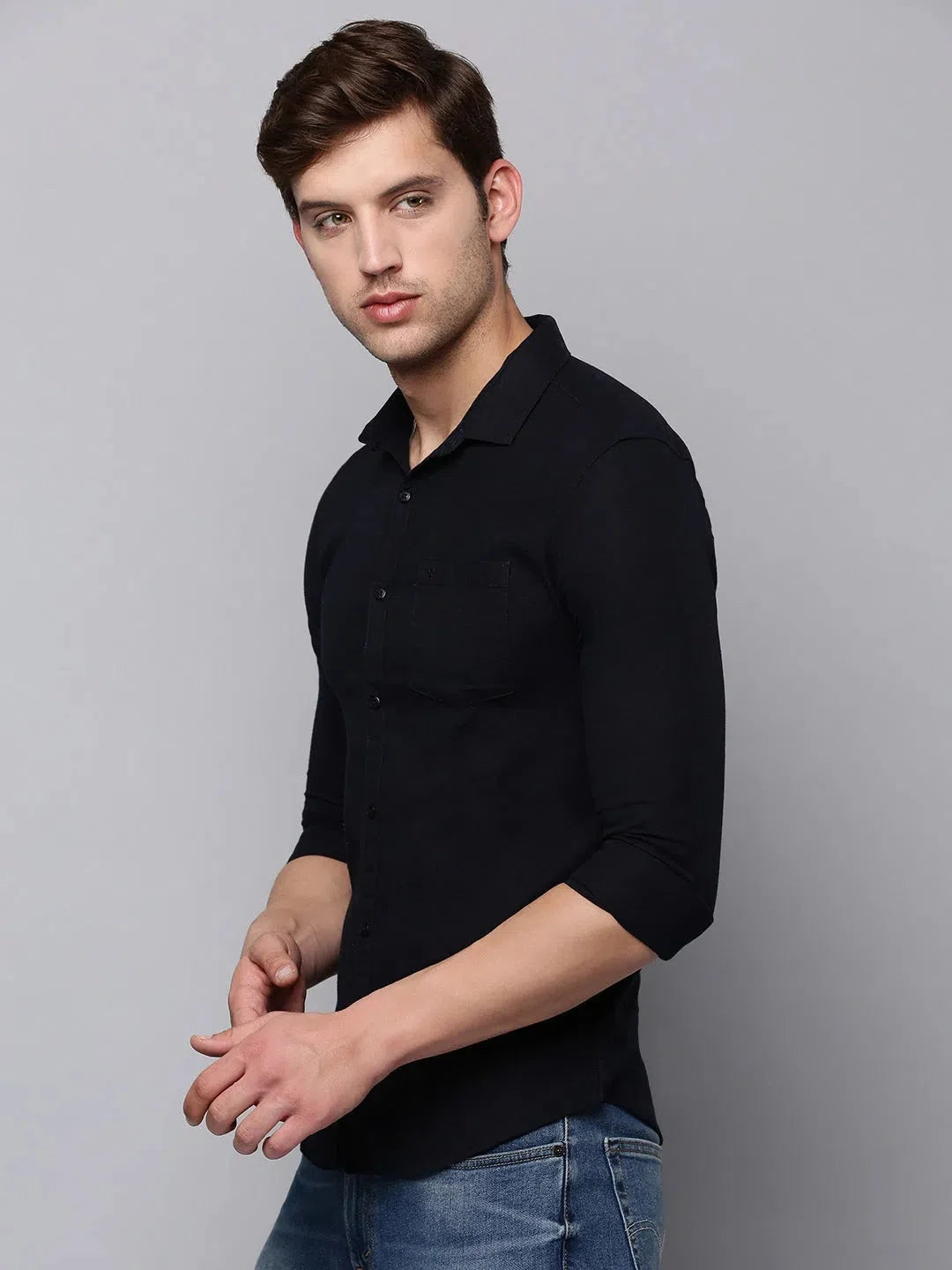 Navy Solid Mens Shirt - Casual Cotton Shirt | DesiQlo