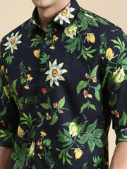 Men Navy Printed Casual Shirt-GURJANPRINT-5407-Navyblue