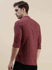 Men Maroon Checked Casual Shirt-LAVINIA-1111-Maroon