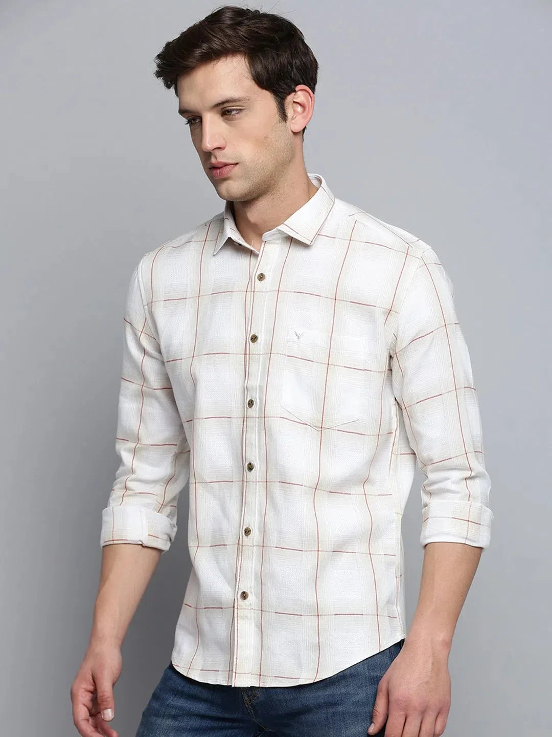 Charming Beige Checked Mens Shirt - Cotton Casual Shirt | DesiQlo