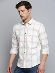 Men Beige Checked Casual Shirt-MARFACHECKS-4438-Beige