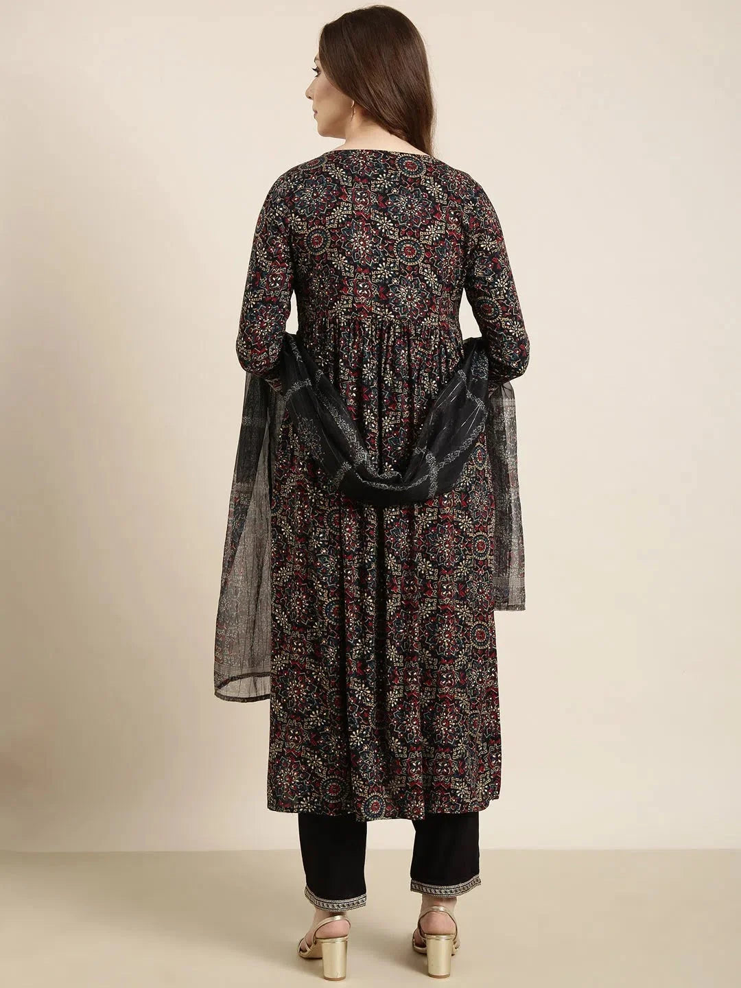 Navy Blue Ethnic Motifs Kurta Set| Women's Cotton Kurta Sets